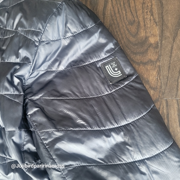 LOLË reversible woman quilted bomber jacket with hood navy champagne size S - Picture 2 of 6